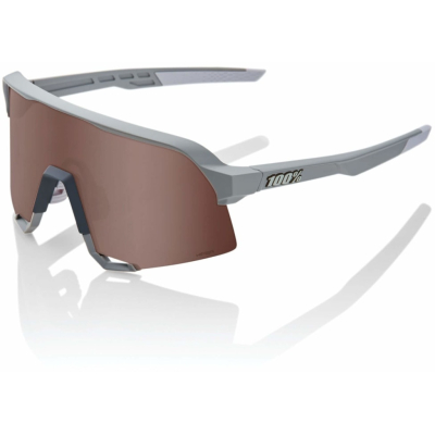 100% S3 Glasses - Soft Tact Stone Grey / HiPER Crimson Silver Mirror Lens