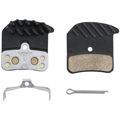 H03C disc brake pads and spring, cooling fins, alloy backed, sintered