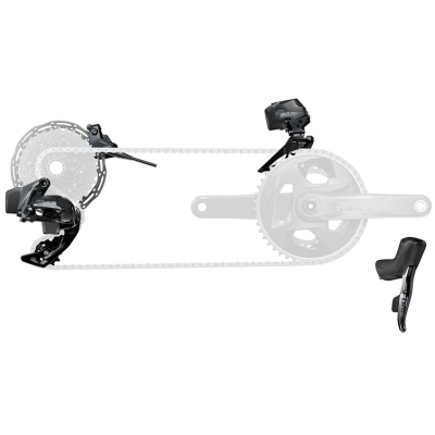SRAM FORCE ETAP AXS 2X D1 ELECTRONIC HRD GROUPSET  6 BOLT ROTORS SHIFTHYD DISC BRAKE SJ HOSE CONNECTED REAR DER AND BATTERY FRONT DER AND BATTERY CHARGER AND CORD AND QUICK START GUIDE BLACK