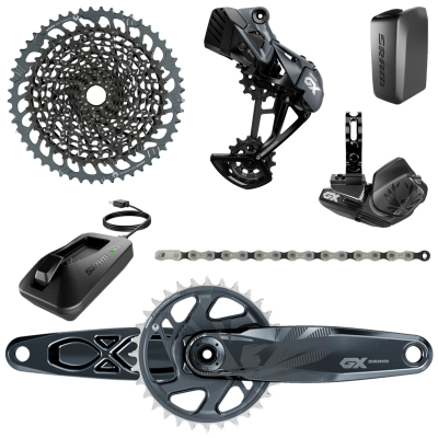 SRAM GX EAGLE AXS DUB GROUPSET 1052T  INCLUDES REAR DER  BATTERY TRIGGER SHIFTER WCLAMP CRANKSET DUB 12S 170 BOOST WDM 32T XSYNC2 CHAINRING GX EAGLE CHAIN CASSETTE XG1275 1052T CHARGERCORD CHAINGAP GAUGE  170MM  BOOST