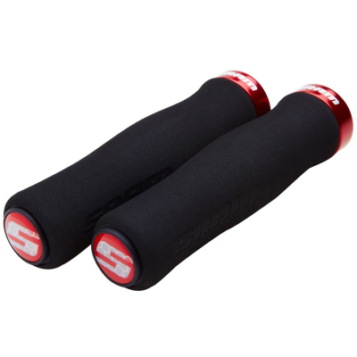 SRAM LOCKING GRIPS CONTOUR FOAM 129MM BLACK WITH SINGLE RED CLAMP AND END PLUGS